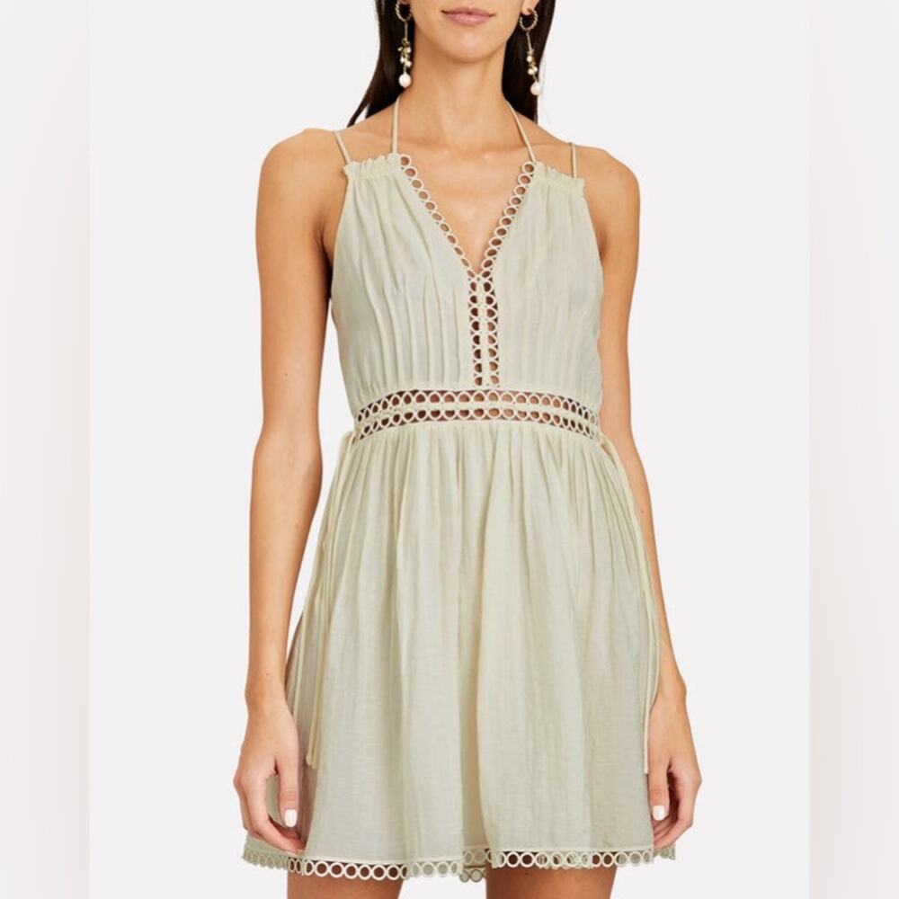 Jonathan Simkhai Cream Trista Lace-Up Flowy Halter A-Line Mini Dress Size 8